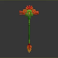 Vibrant 3D Modeled Weapon With Long Green Handle Red Decorative Head And Orange Bottom Accents