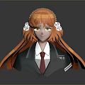 3D Model Game And Movie Character With Orange Long Hair Yellow Eyes And School Uniform