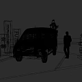 White Commercial Van With Man Standing Near Directional Signs On Grass