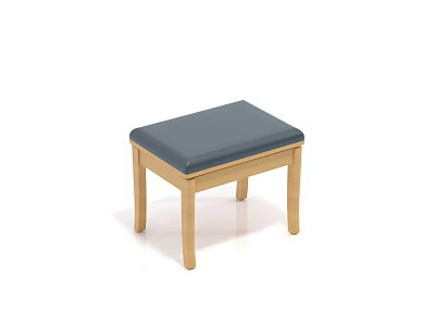 Modern Wooden Stool With Dark Blue Padded Cushion And Light Wood Legs 3d model