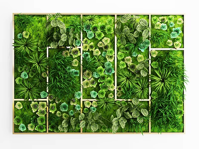 Modern Green Living Wall Design With Square Panels And Diverse Plants 3d model
