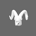Detailed White Ram Skull Featuring Large Curved Horns On Plain Gray Background