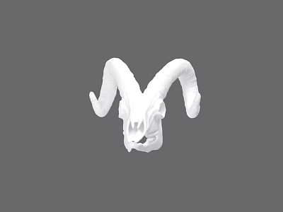 Detailed White Ram Skull Featuring Large Curved Horns On Plain Gray Background 3d model