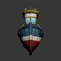 Cartoon Fishing Boat With Blue Red Hull Yellow Cabin Ladder And Life Rings