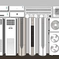 Various Types of Air Conditioners and Fans with Different Designs for Home Use