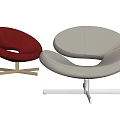 Modern Curved Leather Accent Chairs with Red Cream Colors and Metal Bases