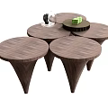 Modern Round Wooden Coffee Table Set With Conical Bases And Decor Items 3d model