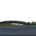 Scenic Arch Bridge Over Calm Water With Reflection Blue Sky And Distant Mountains