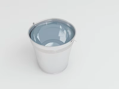 Silver Metal Bucket For Daily Washing And Household Cleaning Needs In Home Use 3d model