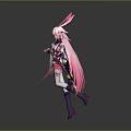 Game Anime Character With Pink Long Hair Rabbit Ears White Pink Outfit Flowing Sleeves And Boots