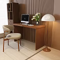 Desk and Chair Combination Bookcase Vase Flora Floor Lamp 3d model