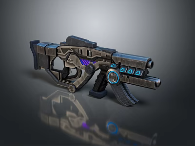 Futuristic Sci Fi Weapon With Metallic Body And Glowing Blue Purple Accents 3d model