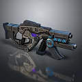 Futuristic Sci Fi Weapon With Metallic Body And Glowing Blue Purple Accents