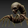 Sci Fi Horror Game Movie Character With Skull Head Curved Body And Insect Legs