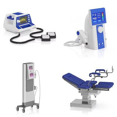 Professional Medical Devices Including ECG Monitor Therapy Equipment Upright Unit And Adjustable Surgical Table 3d model