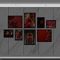 Red Theme Photo Wall With Traditional Chinese Decorations And Framed Pictures On White Marble