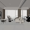Guest Restaurant Sofa Coffee Table Combination Restaurant Dining Table and Chair Large Flat Casual Sofa Sideboard 3d model
