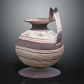 Traditional Ceramic Pottery Jar With Striped Patterns Curved Handle And Base Design