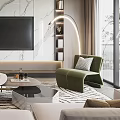 Modern Elegant Living Room Interior With Marble TV Wall And Comfortable Sofa