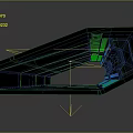 Cartoon Futuristic Scene With Black Geometric Structure And Glowing Blue Green Lights