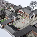 Ancient Architecture Complex Featuring Traditional Courtyards And Cherry Blossom Trees 3d model