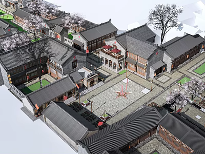 Ancient Architecture Complex Featuring Traditional Courtyards And Cherry Blossom Trees 3d model
