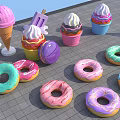 Assorted Colorful Donuts and Ice Cream Treats with Frosting and Sprinkles on