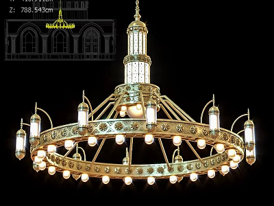 Decorative Golden Multi Tiered Chandelier With Crystal Accents And Glass Shades 3d model