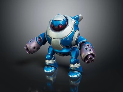 Game and Movie Character Robot With Blue White Body Red Eyes And Purple Arm Accents 3d model
