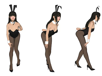 Woman in Black Bunny Costume with Black Stockings and High Heels in Various Poses 3d model