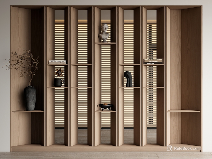Modern Middle Ancient Bookcase Solid Wood Bookcase Decorative Cabinet Decoration Combination Venetian Blinds texture