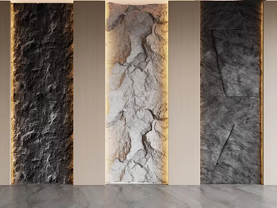 Three Modern Textured Background Wall Designs With Stone Like Patterns And Frames 3d model