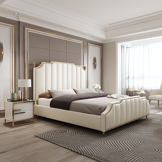 Light Luxury Background Double Bed Leather Bed 3d model