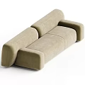 Modern Beige Sectional Sofa With Rounded Armrests And Upholstered Fabric Design 3d model
