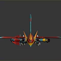 Stylized Game Movie Character With Spread Red Blue Wings Golden Headpiece And Black Armor