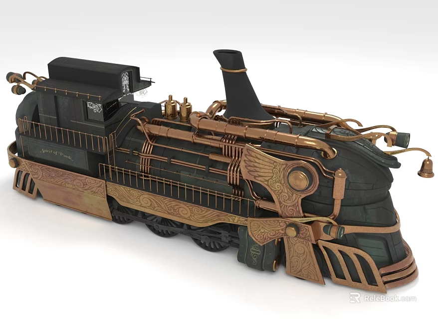 Vintage Steampunk Train Model With Black Copper Mechanical Details And Decorative Elements 3d model 