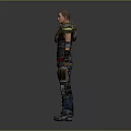 3D Male Character Wearing Spiked Shoulder Armor Leather Vest Knee Padded Pants And Tactical Gloves