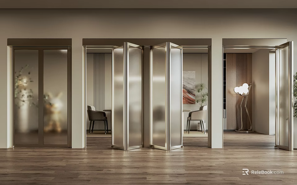 Modern Folding Glass Doors with Sleek Metal Frames for Interior Living Space 3d model 