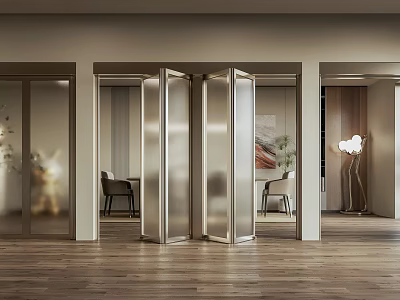 Modern Folding Glass Doors with Sleek Metal Frames for Interior Living Space 3d model