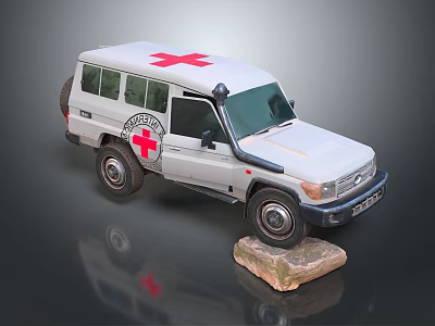 White SUV Model Featuring Red Cross Emblem On Stone Display Base 3d model