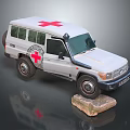 White SUV Model Featuring Red Cross Emblem On Stone Display Base