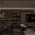 Modern Luxury Dark Toned Open Living And Dining Room Interior Design With Ambient Lighting