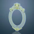 Elegant Oval Picture Frame With Yellow Neon Lines And Intricate Patterns On Dark Blue Background