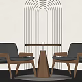 Modern Wooden Table And Black Leather Chairs Set With White Cup In Interior