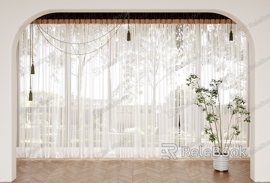 Modern gauze curtain potted plant universal curtain plain curtain model