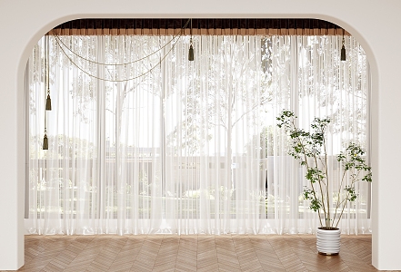 Modern gauze curtain potted plant universal curtain plain curtain 3d model