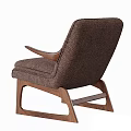 Modern Leisure Chair With Brown Fabric Upholstery And Curved Wooden Arms