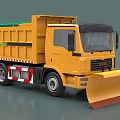 Yellow Utility Vehicle Dump Truck with Green Top Cover and Front Snow Plow