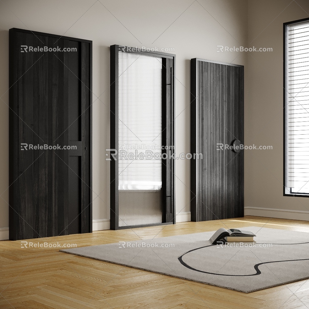 Modern swing door solid wood single door 3d model