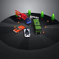Various Colored Cars In August Display With Trees And Traffic Cones